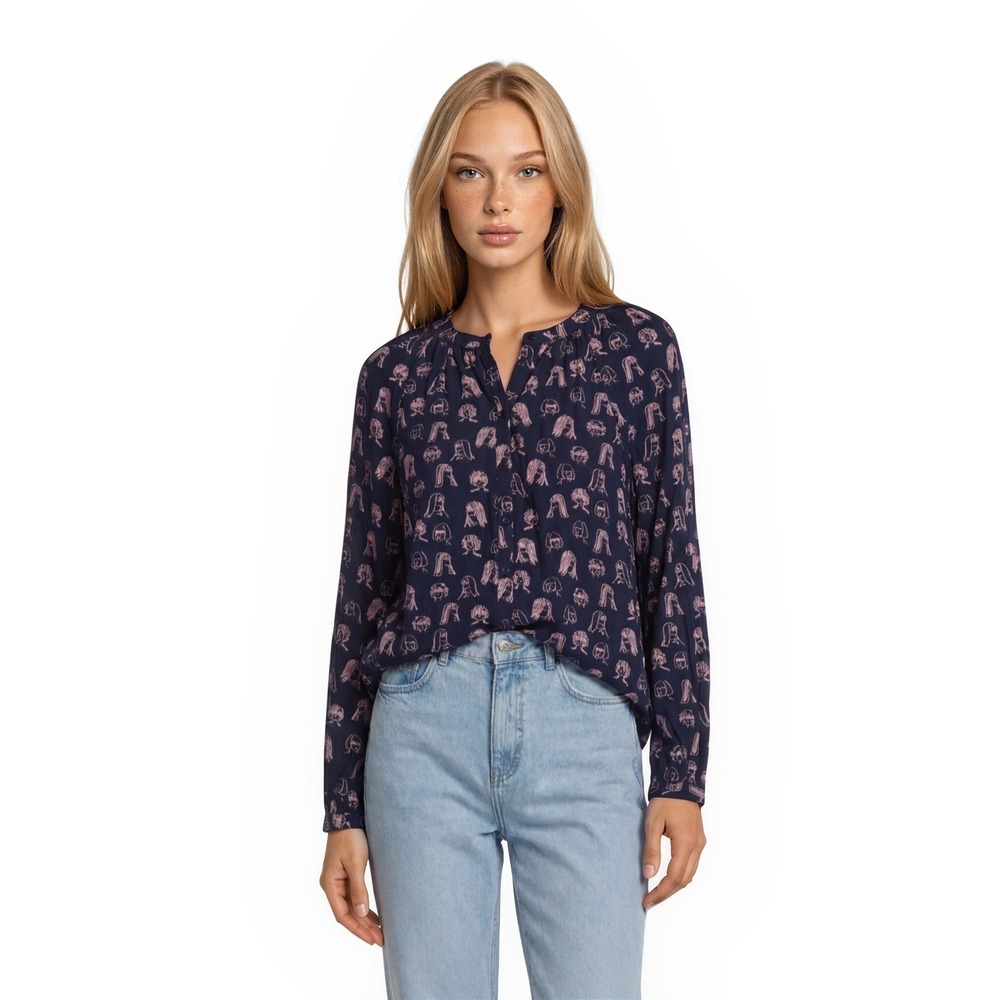 Boden Women's Size 4 Navy Blue Pink  Button‎ Front Blouse Top